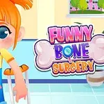 빨간 머리를 가진 소녀가 목발을 짚고 미소 짓고 있는 장면