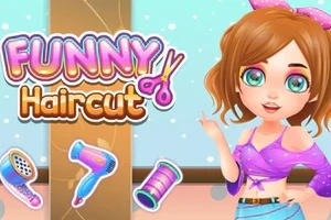 만화 스타일의 갈색 머리 소녀와 다양한 미용 도구가 있는 밝고 화려한 이미지