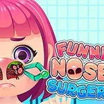 핑크색 머리의 소녀가 코 수술 도구로 코 안을 검사받는 모습