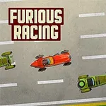 도로 위를 달리는 세 대의 레이싱 자동차와 Furious Racing 텍스트