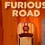 노란색 자동차가 붉은 갈색 도로를 달리고 있으며, 상단에 FURIOUS ROAD라는 글자가 보입니다