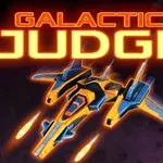 GALACTIC JUDGE라는 텍스트와 함께 미래형 우주선이 어두운 배경 위를 비행하는 이미지