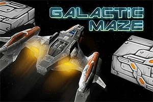 우주 공간을 배경으로 하는 미래적인 전투 비행기와 함께 GALACTIC MAZE라는 텍스트가 있는 이미지