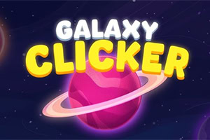 Galaxy Clicker라는 글자와 함께 핑크빛 행성이 있는 우주 배경 이미지