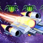 우주를 배경으로 빠르게 비행하는 우주선과 주변의 외계 생명체