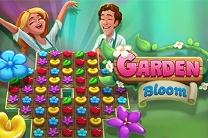 웃고 있는 남녀와 꽃 모양 퍼즐 조각들이 있는 밝고 다채로운 이미지