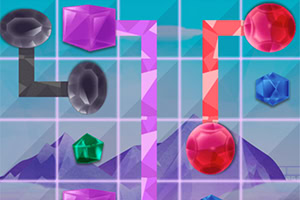 다양한 색상의 보석들이 격자 배경 위에 연결된 퍼즐 이미지