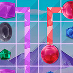 다양한 색상의 보석들이 격자 배경 위에 연결된 퍼즐 이미지