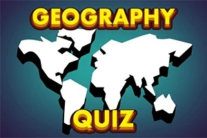 지도 모양의 흰색 실루엣 위에 GEOGRAPHY QUIZ라는 문구가 쓰여진 이미지