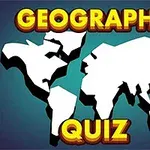 지도 모양의 흰색 실루엣 위에 GEOGRAPHY QUIZ라는 문구가 쓰여진 이미지
