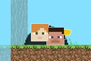 두 개의 픽셀 아바타 얼굴이 나란히 땅 위에 있는 장면