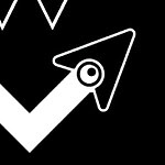 검은 배경에 하얀색 삼각형과 화살표 모양의 기하학적 패턴