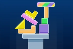 다양한 색상의 기하학적 모양들이 균형을 이루며 쌓여 있는 모습