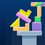 다양한 색상의 기하학적 모양들이 균형을 이루며 쌓여 있는 모습