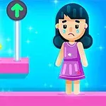 파란 배경 앞에 노란 드레스와 슬픈 표정의 소녀가 서 있는 이미지