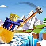 금발의 캐릭터가 커다란 해머를 들고 얼어붙은 풍경 위를 이동하는 장면