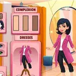 캐릭터가 다양한 스타일 옵션과 옷을 고를 수 있는 드레스룸 내부