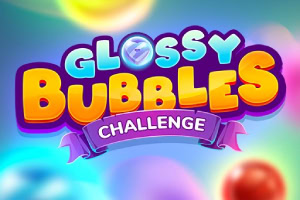 알록달록한 버블과 함께 Glossy Bubbles Challenge라는 문구가 있는 화려한 로고