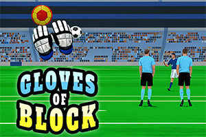 축구 경기장에서 두 심판이 서 있는 장면과 함께 GLOVES OF BLOCK 텍스트가 포함된 이미지