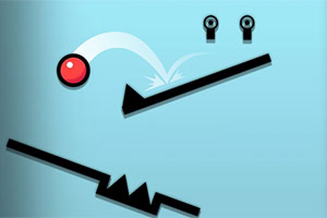 빨간 공이 푸른 배경에서 검은 선 위로 튀어오르는 모습과 두 개의 열쇠가 있는 이미지