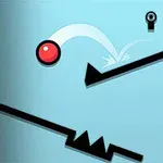 빨간 공이 푸른 배경에서 검은 선 위로 튀어오르는 모습과 두 개의 열쇠가 있는 이미지