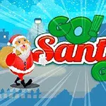 산타클로스가 선물 자루를 메고 걸어가는 모습과 Go!