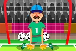 축구 골대 앞에 서 있는 수염을 기른 골키퍼의 모습