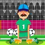 축구 골대 앞에 서 있는 수염을 기른 골키퍼의 모습