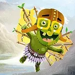 녹색 생물체가 날개를 달고 하늘을 나는 장면