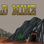 황금빛 글씨로 GOLD MINE이 적혀 있고, 어두운 바위산에 광산 입구가 있는 장면
