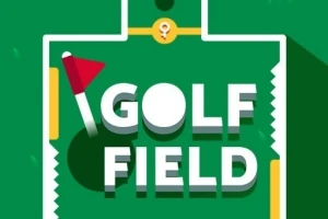 녹색 배경에 흰색 볼과 골프 깃발이 있으며 GOLF FIELD라는 텍스트가 중앙에 있는 이미지입니다