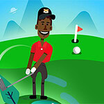골프채를 들고 공을 치고 있는 남자의 캐릭터 일러스트