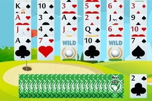 골프 코스 배경에 다양한 카드가 배열된 이미지