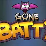 보라색 날개를 가진 귀여운 박쥐가 그려진 Gone Batty라는 글자가 있는 이미지