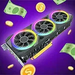 다채로운 조명이 있는 그래픽 카드 주위로 지폐와 동전이 떠다니는 모습