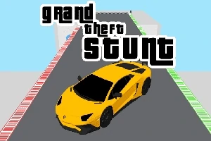 노란 스포츠카가 보도 구역이 있는 경주 트랙 위에 있으며 grand theft stunt라는 문구가 있습니다