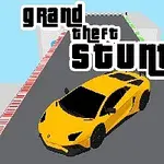 노란 스포츠카가 보도 구역이 있는 경주 트랙 위에 있으며 grand theft stunt라는 문구가 있습니다