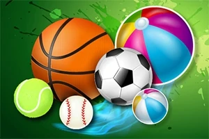 다양한 스포츠 공들이 초록색 배경에 배치되어 있는 이미지