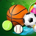 다양한 스포츠 공들이 초록색 배경에 배치되어 있는 이미지