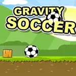 축구 공과 골대, 땅 위에 상자, GRAVITY SOCCER라는 문구가 있는 만화 스타일의 이미지