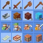 다양한 도구와 자원이 격자 안에 배치된 인벤토리 화면