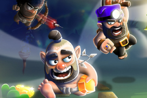 세 명의 캐릭터가 어둡고 환상적인 배경 속에서 각자 무기를 들고 역동적으로 움직이고 있는 장면