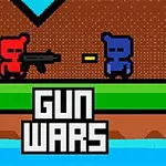 빨간색과 파란색 캐릭터가 서로 마주 보고 총을 겨누고 있으며, 하단에 GUN WARS라는 글자가 있는 픽셀 스타일의 이미지