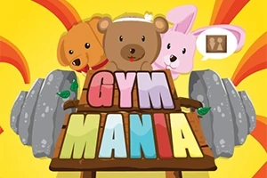 강아지, 곰, 토끼 캐릭터가 큰 아령과 함께 있는 밝은 배경의 이미지