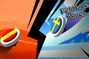 양쪽에 원형 체스말이 각각 스페인과 스웨덴의 국기를 대표하며 대결하는 장면의 추상적인 그래픽