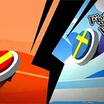 양쪽에 원형 체스말이 각각 스페인과 스웨덴의 국기를 대표하며 대결하는 장면의 추상적인 그래픽