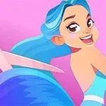 파란 머리의 캐릭터가 가위를 들고 웃고 있는 모습