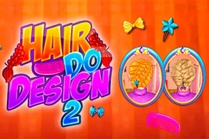 오렌지 배경에 HAIR DO DESIGN 2 텍스트와 두 가지 헤어스타일이 있는 거울 이미지