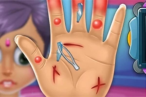 붉은 발진과 상처가 있는 손과 핀셋이 묘사된 이미지