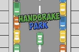 도로 위에 줄지어 주차된 자동차들 사이로 HANDBRAKE PARK라는 글자가 있는 이미지
